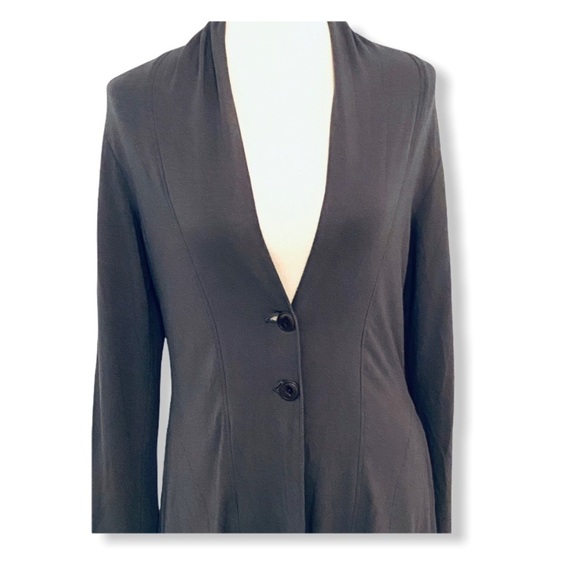 FLAX Gray 2 Button Stretch Knit Longline Cardigan Jacket Sz S - Picture 2 of 6
